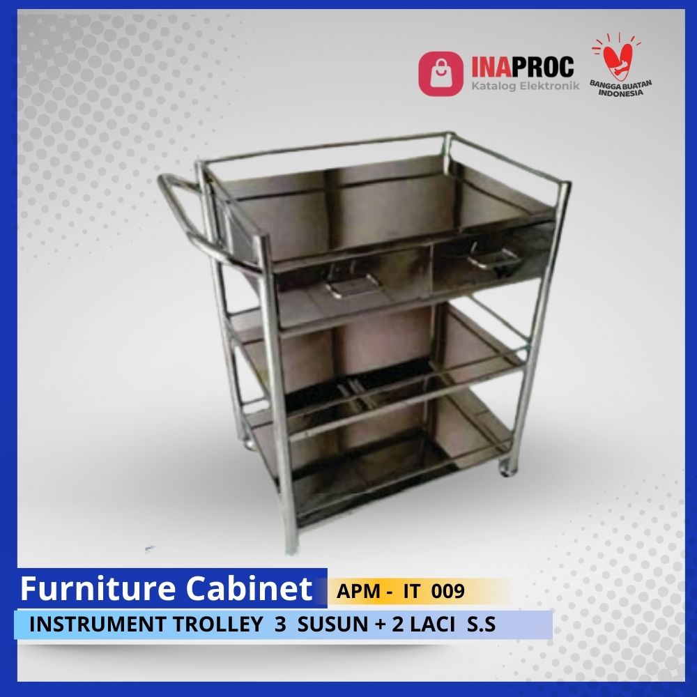 INSTRUMENT TROLLEY 3 SUSUN + 2 LACI S.S